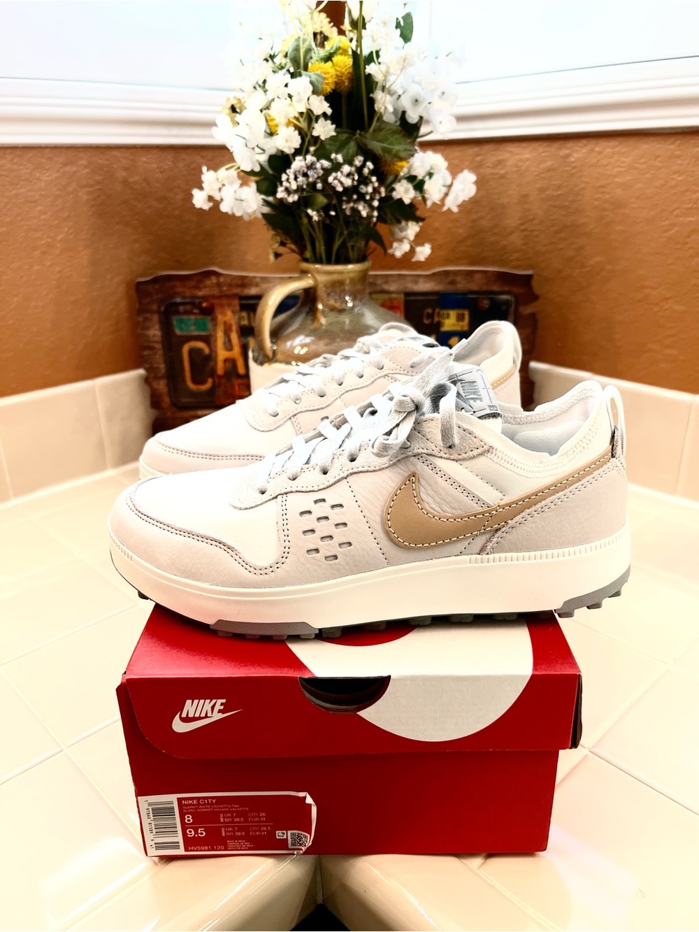 Nike C1TY WHITE with BEIGE SWOOSH Low-Top URBAN ATHLETIC SHOES